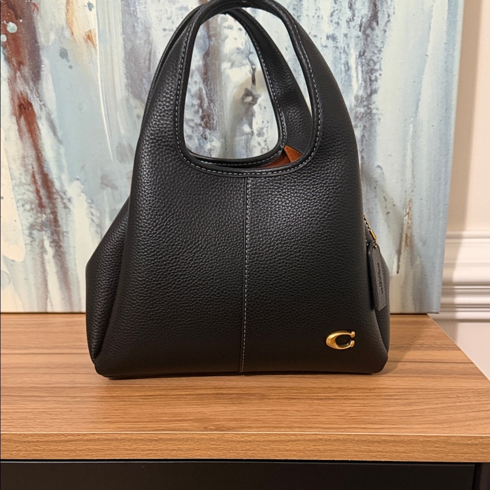 Coach Black Pebbled Leather Shoulder Bag with Gold C Accent